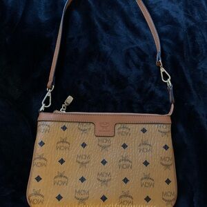 MCM Cognac/Black Visetos Signature Wristlet